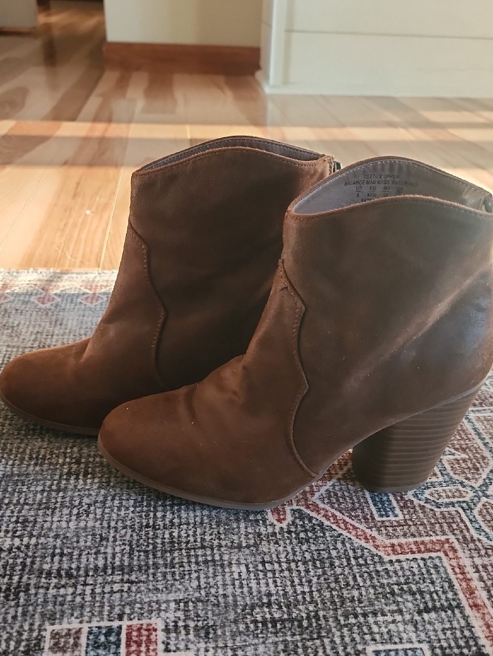 Women's Brown Suede Ankle Booties with Block Heel Size 9
